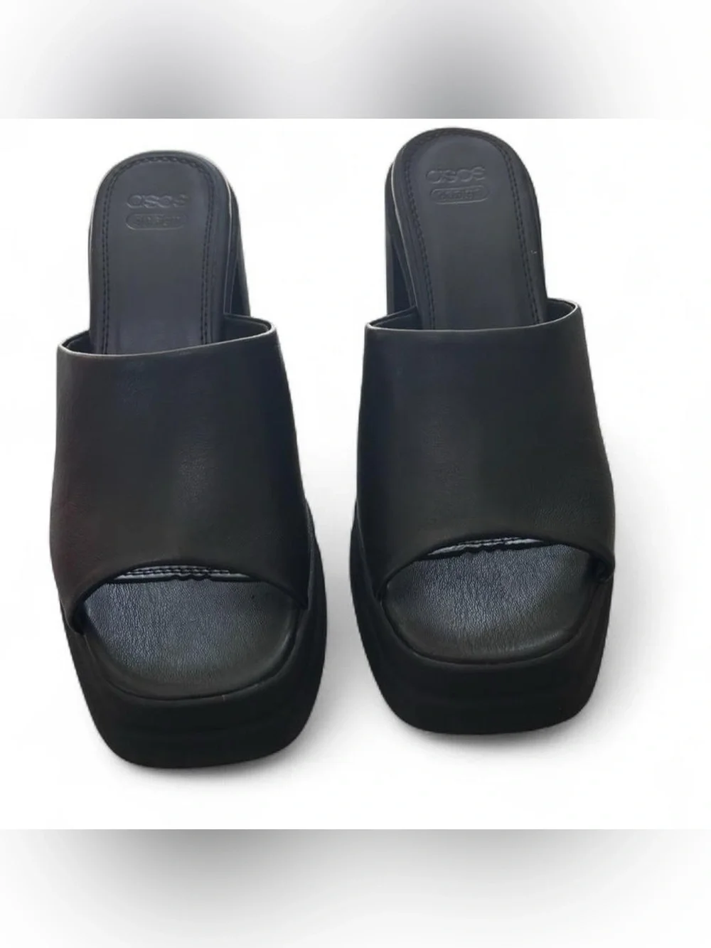 NWOT wide fit chunky platform high heel black mules-size 7
